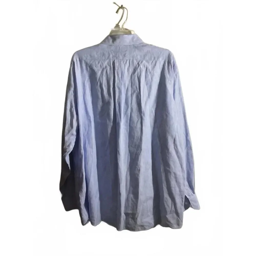 Cremieux Linen Blend Classic Light Blue Button-Up Shirt 18/35 - Picture 8 of 8